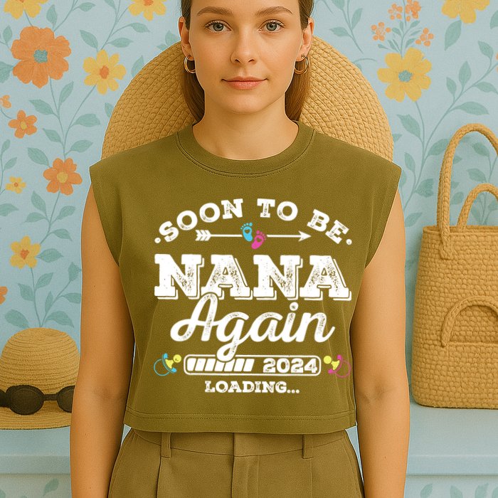Soon To Be Nana Again 2024 Loading Pregnancy Announcement Garment-Dyed Women's Muscle Tee