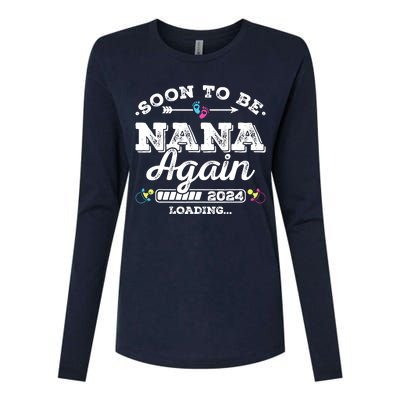 Soon To Be Nana Again 2024 Loading Pregnancy Announcement Womens Cotton Relaxed Long Sleeve T-Shirt