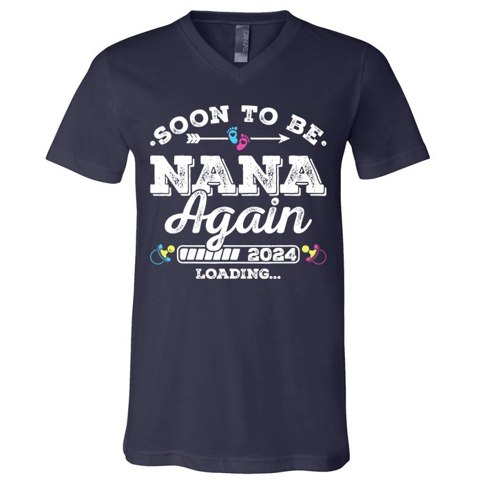 Soon To Be Nana Again 2024 Loading Pregnancy Announcement V-Neck T-Shirt