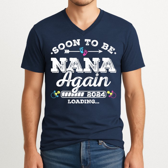 Soon To Be Nana Again 2024 Loading Pregnancy Announcement V-Neck T-Shirt