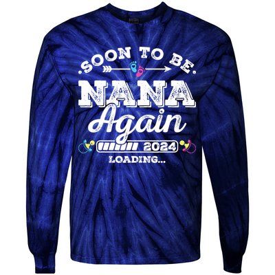 Soon To Be Nana Again 2024 Loading Pregnancy Announcement Tie-Dye Long Sleeve Shirt