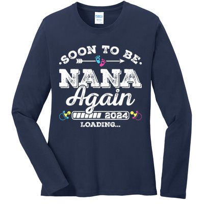 Soon To Be Nana Again 2024 Loading Pregnancy Announcement Ladies Long Sleeve Shirt