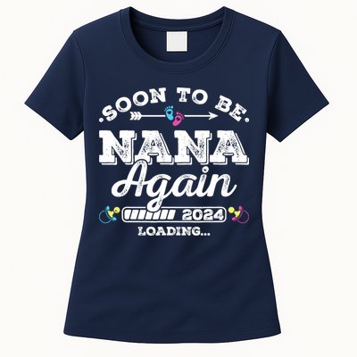 Soon To Be Nana Again 2024 Loading Pregnancy Announcement Womens T-Shirt