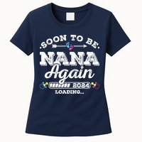 Soon To Be Nana Again 2024 Loading Pregnancy Announcement Womens T-Shirt