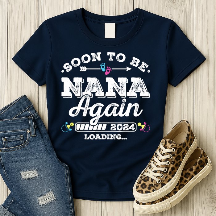 Soon To Be Nana Again 2024 Loading Pregnancy Announcement Womens T-Shirt