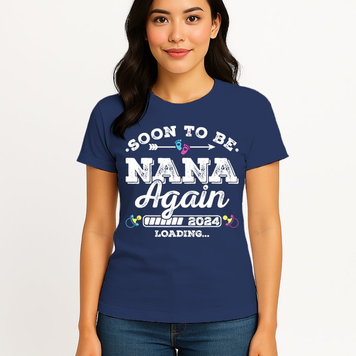 Soon To Be Nana Again 2024 Loading Pregnancy Announcement Womens T-Shirt