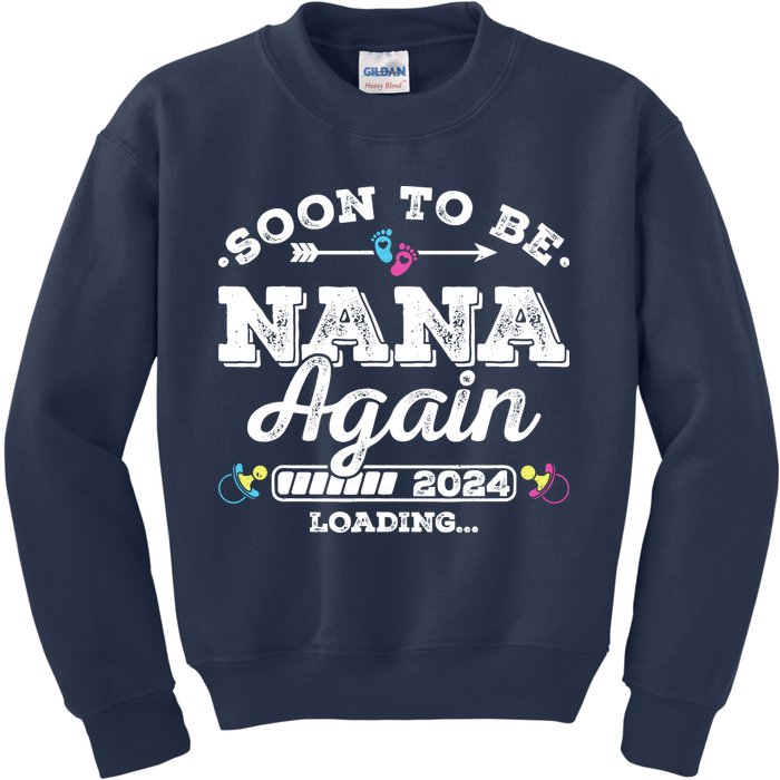 Soon To Be Nana Again 2024 Loading Pregnancy Announcement Kids Sweatshirt