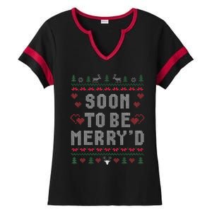 Soon To Be MerryD Engaged Couples Matching Ugly Christmas Ladies Halftime Notch Neck Tee