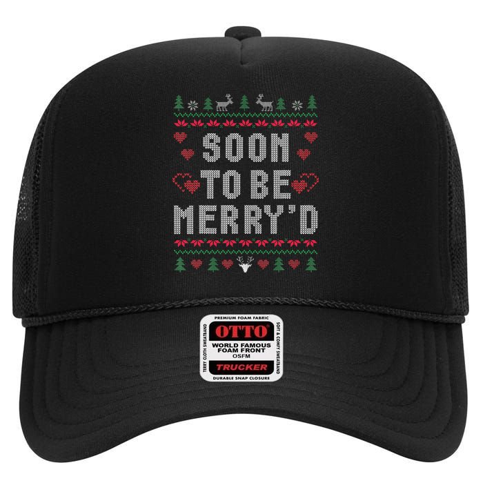 Soon To Be MerryD Engaged Couples Matching Ugly Christmas High Crown Mesh Back Trucker Hat