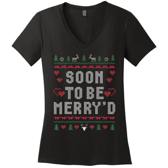 Soon To Be MerryD Engaged Couples Matching Ugly Christmas Women's V-Neck T-Shirt