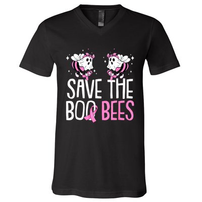 Save The Breast Cancer Awareness Boo Bees Halloween V-Neck T-Shirt