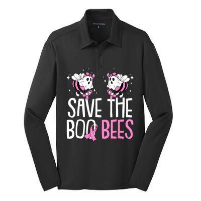 Save The Breast Cancer Awareness Boo Bees Halloween Silk Touch Performance Long Sleeve Polo