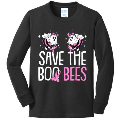 Save The Breast Cancer Awareness Boo Bees Halloween Kids Long Sleeve Shirt