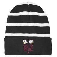 Save The Boobees Boo Bees Breast Cancer Halloween Striped Beanie with Solid Band