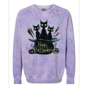 Spooky Trio Black Cats In A Cauldron Halloween Colorblast Crewneck Sweatshirt