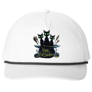 Spooky Trio Black Cats In A Cauldron Halloween Snapback Five-Panel Rope Hat