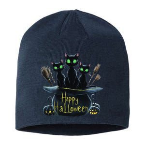 Spooky Trio Black Cats In A Cauldron Halloween Sustainable Beanie