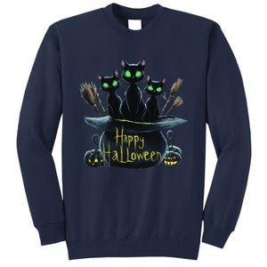 Spooky Trio Black Cats In A Cauldron Halloween Tall Sweatshirt