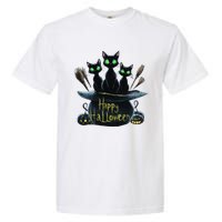 Spooky Trio Black Cats In A Cauldron Halloween Garment-Dyed Heavyweight T-Shirt