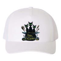 Spooky Trio Black Cats In A Cauldron Halloween Yupoong Adult 5-Panel Trucker Hat