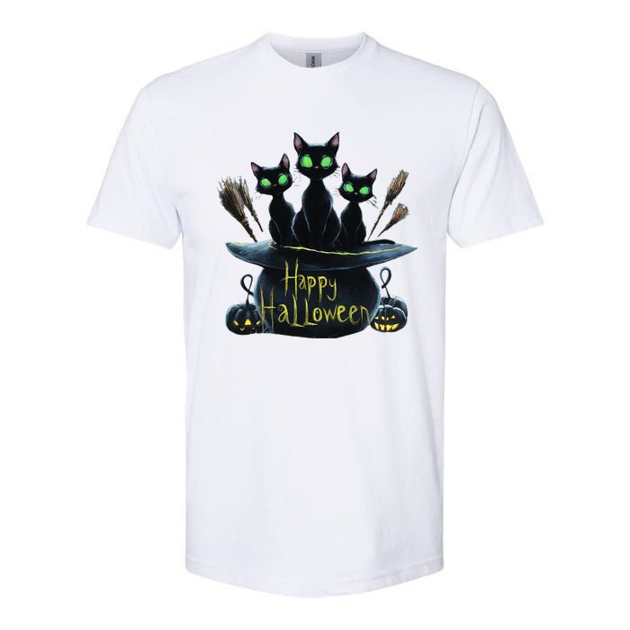 Spooky Trio Black Cats In A Cauldron Halloween Softstyle CVC T-Shirt