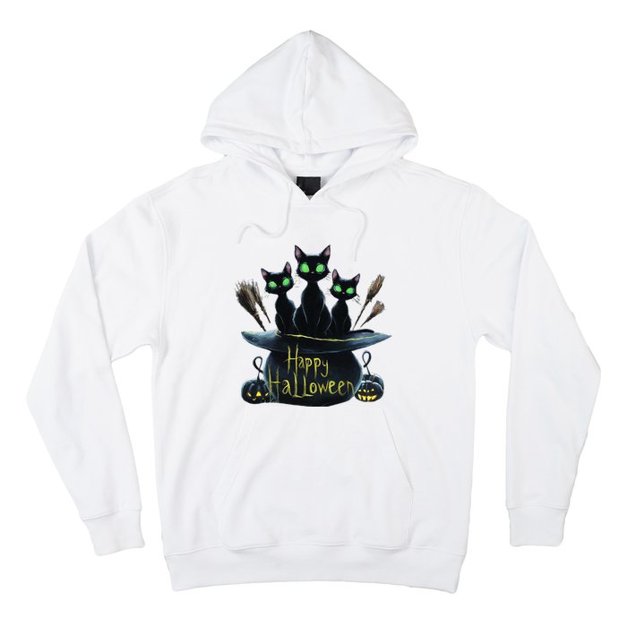 Spooky Trio Black Cats In A Cauldron Halloween Hoodie