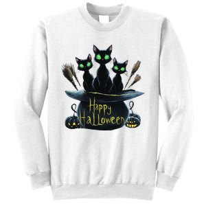 Spooky Trio Black Cats In A Cauldron Halloween Sweatshirt