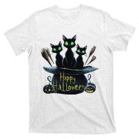 Spooky Trio Black Cats In A Cauldron Halloween T-Shirt