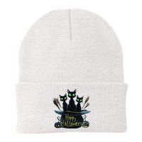 Spooky Trio Black Cats In A Cauldron Halloween Knit Cap Winter Beanie