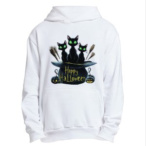 Spooky Trio Black Cats In A Cauldron Halloween Urban Pullover Hoodie