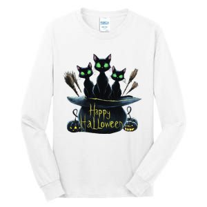 Spooky Trio Black Cats In A Cauldron Halloween Tall Long Sleeve T-Shirt