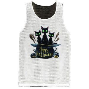 Spooky Trio Black Cats In A Cauldron Halloween Mesh Reversible Basketball Jersey Tank