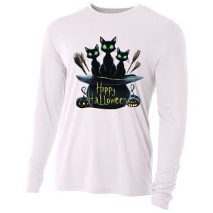 Spooky Trio Black Cats In A Cauldron Halloween Cooling Performance Long Sleeve Crew