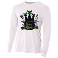 Spooky Trio Black Cats In A Cauldron Halloween Cooling Performance Long Sleeve Crew