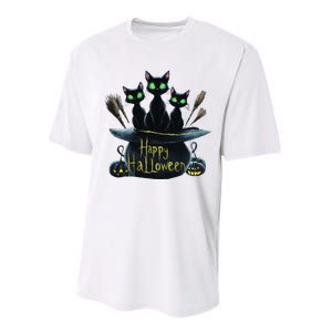 Spooky Trio Black Cats In A Cauldron Halloween Performance Sprint T-Shirt