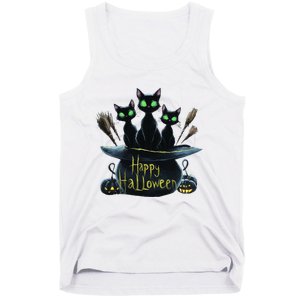 Spooky Trio Black Cats In A Cauldron Halloween Tank Top