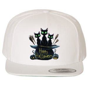 Spooky Trio Black Cats In A Cauldron Halloween Wool Snapback Cap