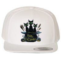 Spooky Trio Black Cats In A Cauldron Halloween Wool Snapback Cap