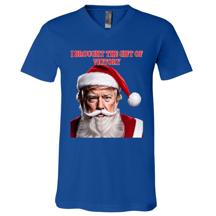 Santa Trump Brought Victory For Christmas Funny Cute Gift V-Neck T-Shirt