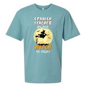 Spanish Teacher By Day Witch By Night Great Gift Funny Sueded Cloud Jersey T-Shirt