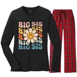 Soon To Be New Big Sister Retro Proud Big Sis Announcement Women's Long Sleeve Flannel Pajama Set 