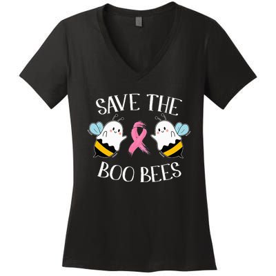 Save The BooBees Lazy Halloween Costume Breast Cancer Women's V-Neck T-Shirt