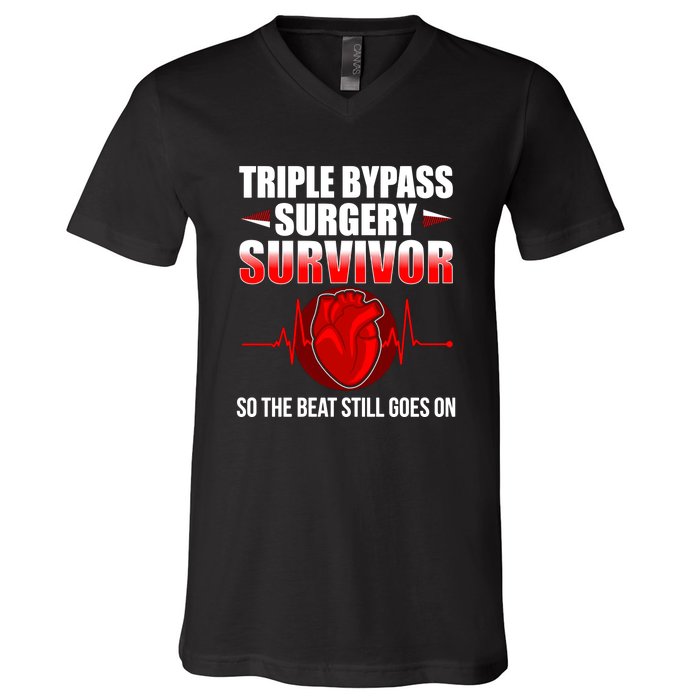 So The Beat Still Goes On Triple Bypass Surgery V-Neck T-Shirt