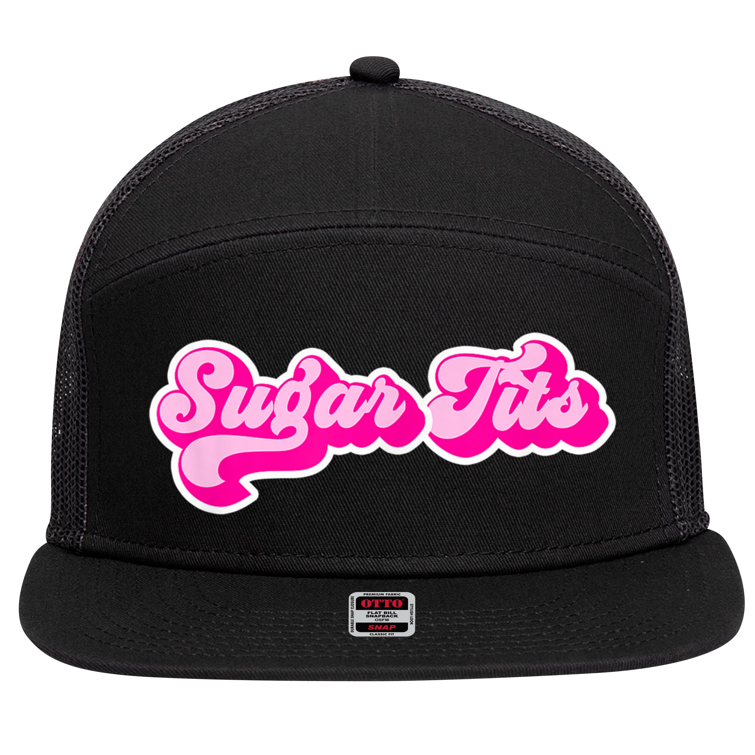 Sugar Tits Bubblegum Pink 7 Panel Mesh Trucker Snapback Hat