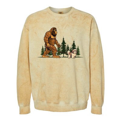 Shih Tzu Bigfoot Dog Walking Dog Mom Dad Colorblast Crewneck Sweatshirt