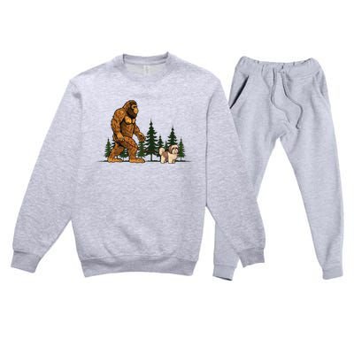 Shih Tzu Bigfoot Dog Walking Dog Mom Dad Premium Crewneck Sweatsuit Set