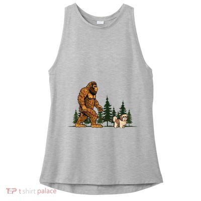 Shih Tzu Bigfoot Dog Walking Dog Mom Dad Ladies PosiCharge Tri-Blend Wicking Tank