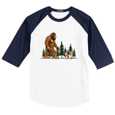 Shih Tzu Bigfoot Dog Walking Dog Mom Dad Baseball Sleeve Shirt