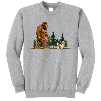 Shih Tzu Bigfoot Dog Walking Dog Mom Dad Tall Sweatshirt