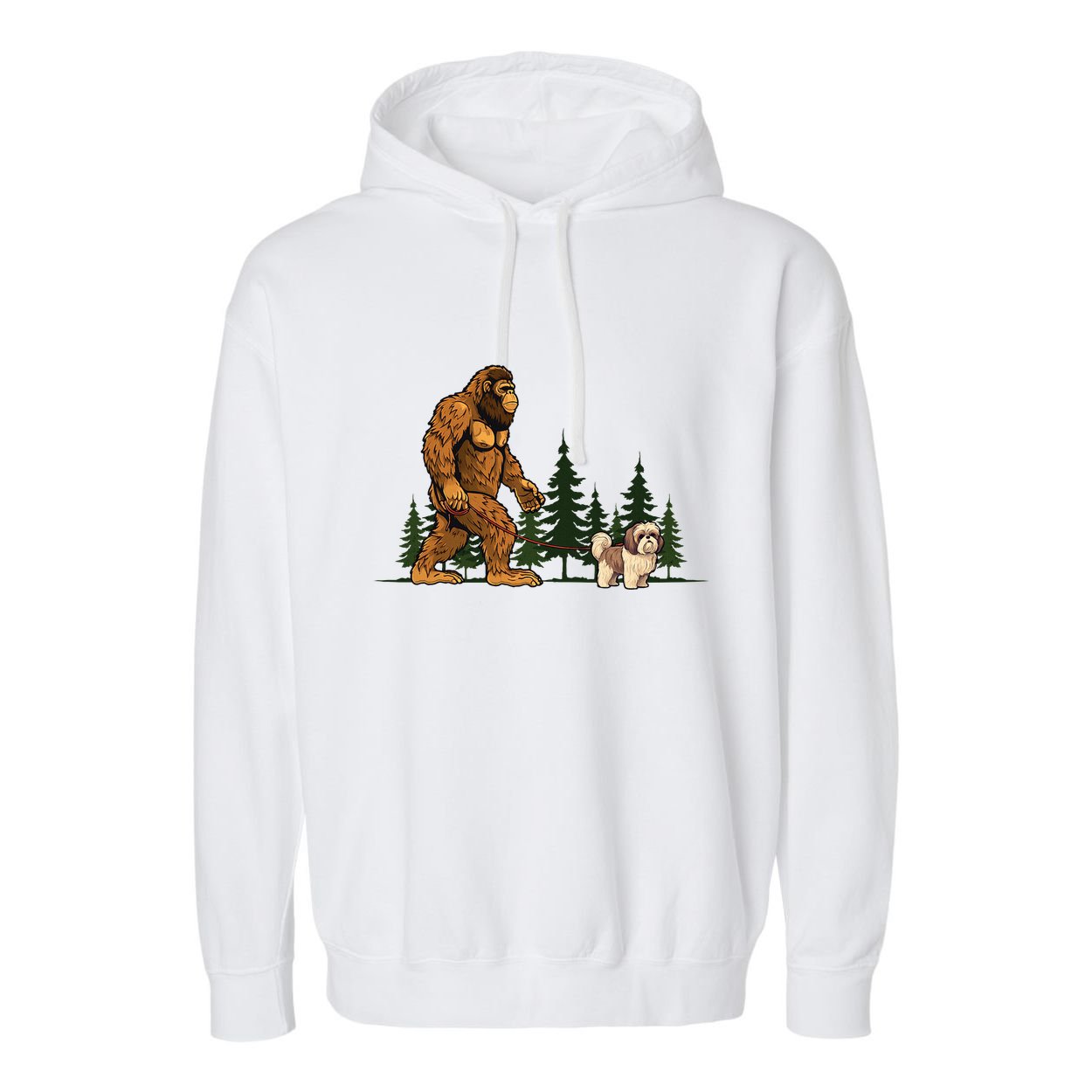 Shih Tzu Bigfoot Dog Walking Dog Mom Dad Garment-Dyed Fleece Hoodie
